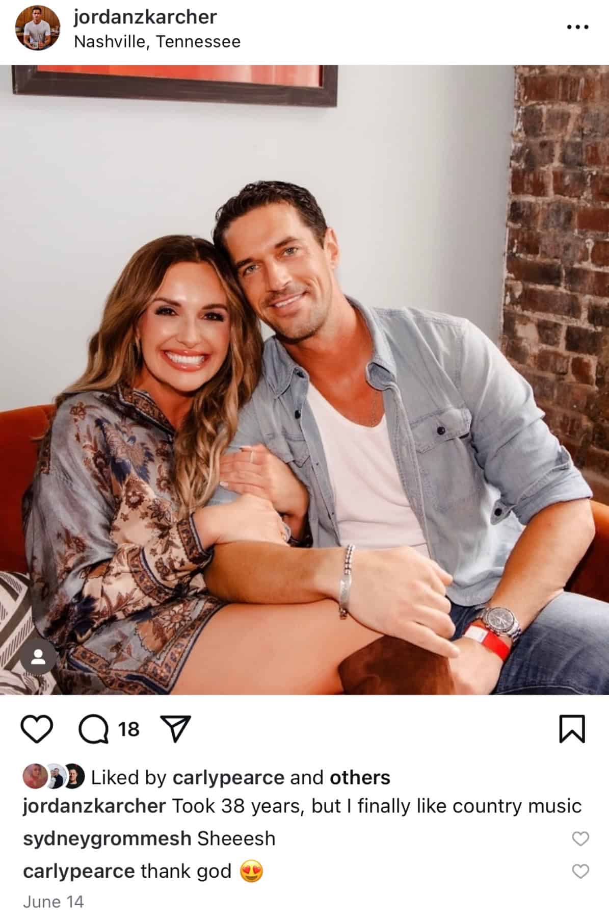 Carly Pearce and boyfriend Jordan Karcher, Photo Courtesy of Instagram