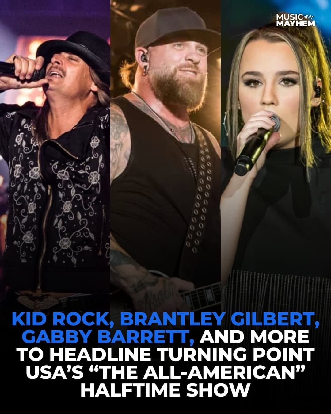 Kid Rock, Brantley Gilbert, Lee Brice, Gabby Barrett to Perform at The All-American Halftime Show