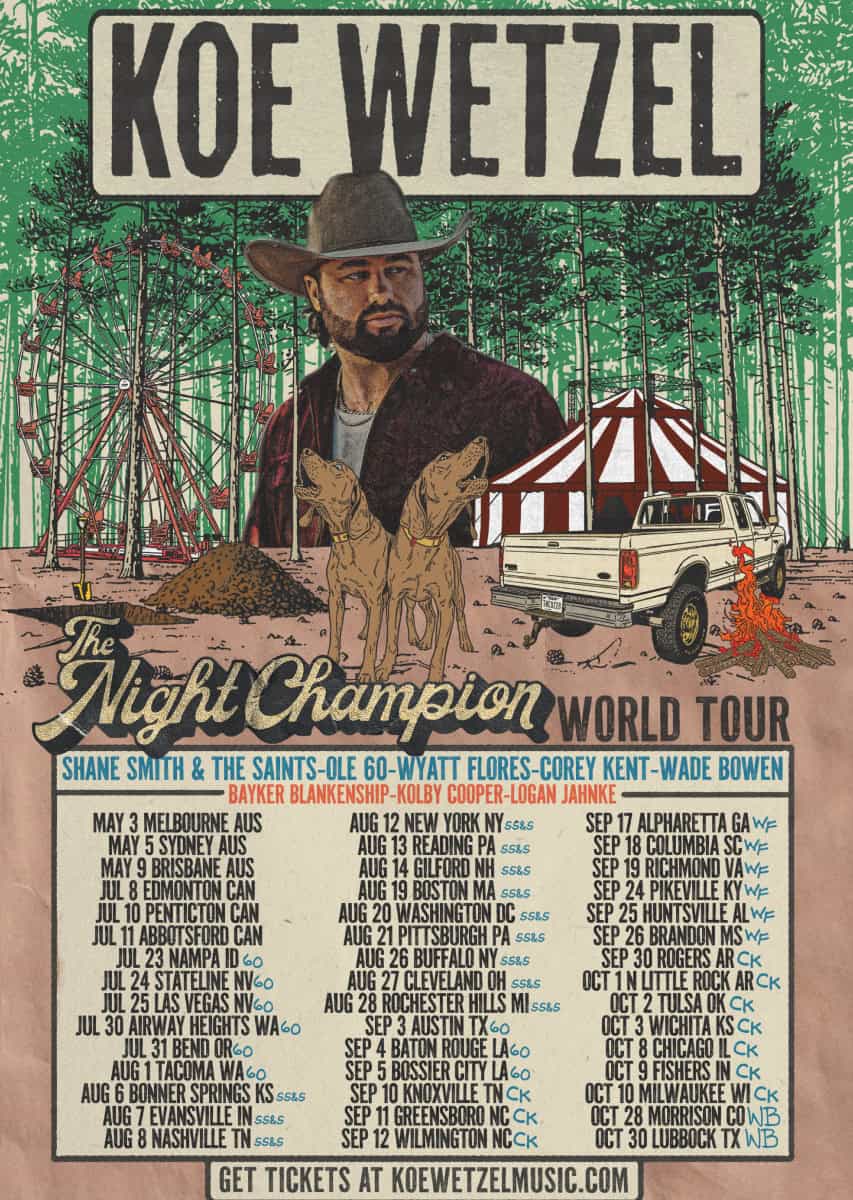 Koe Wetzel The Night Champion World Tour Dates 2026