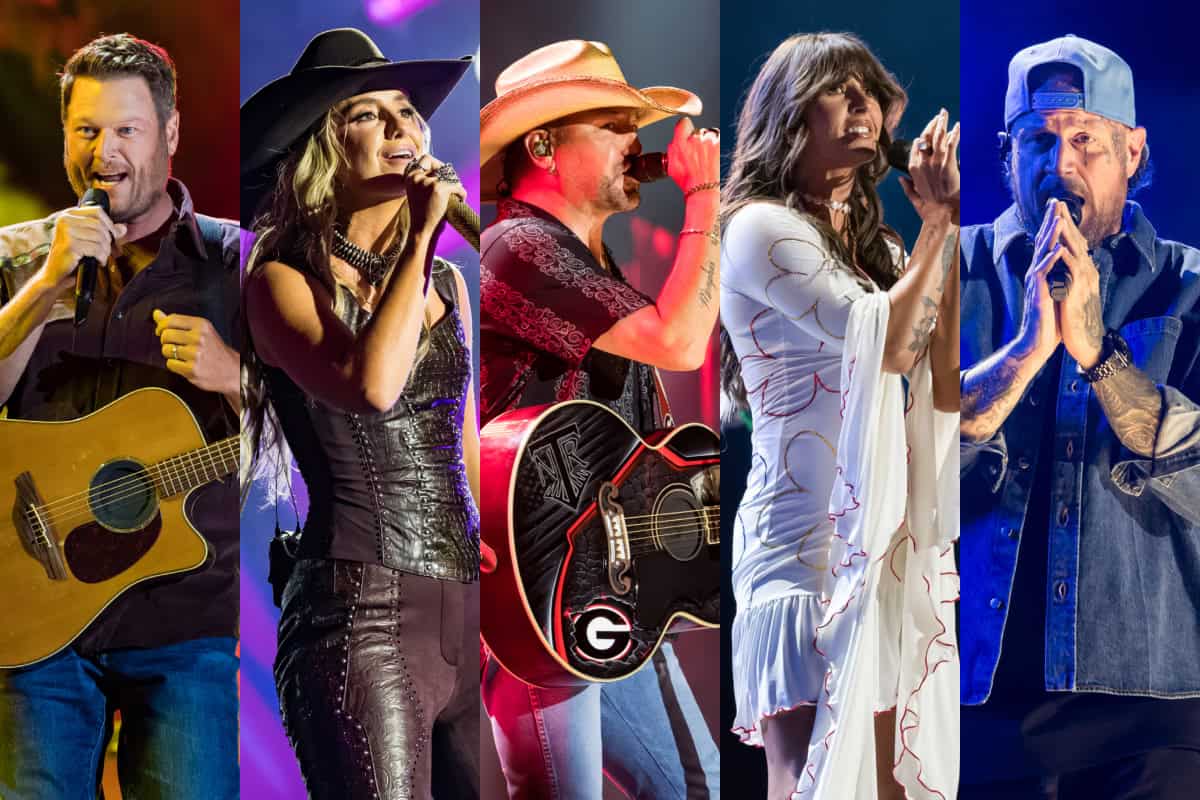 Blake Shelton, Lainey Wilson, Jason Aldean, Ella Langley, Jelly Roll; Photo by Andrew Wendowski